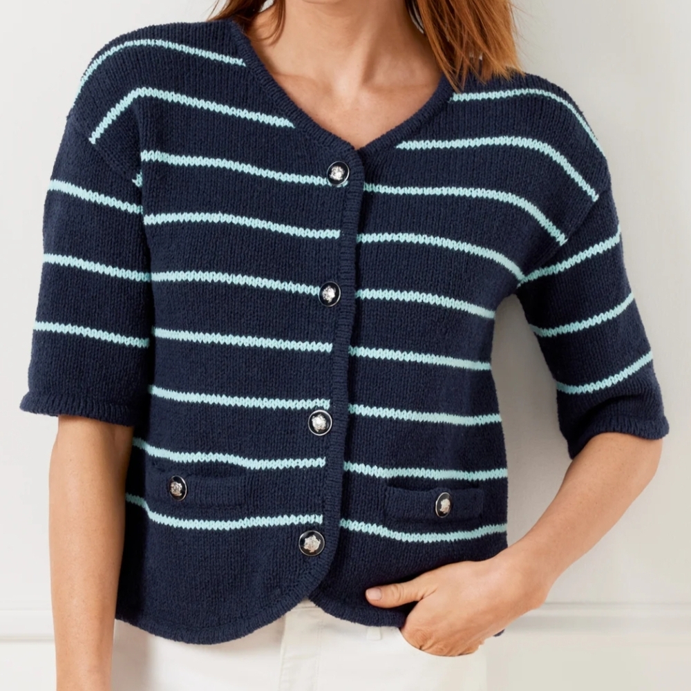 Talbots Navy and Light Blue Striped Cardigan